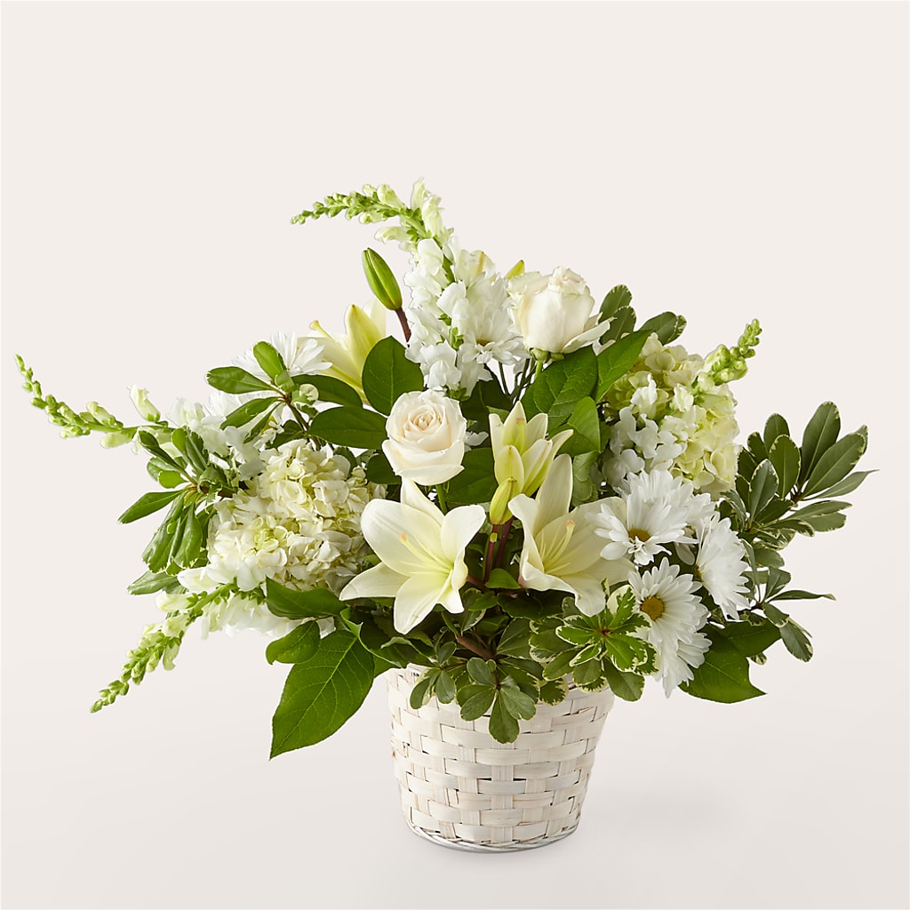Ivory Elegance Floral Basket – North Shore Weddings And Flowers, Kahuku HI