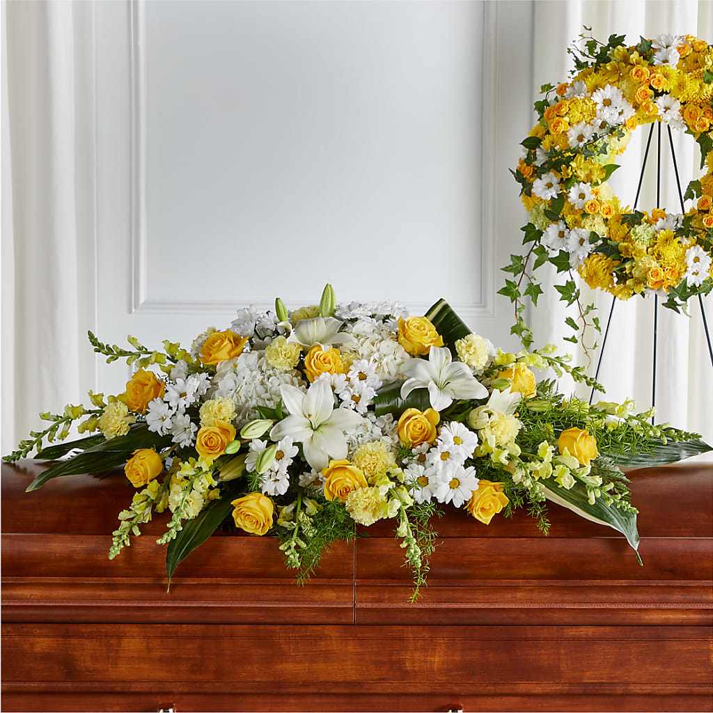 Golden Harmony Casket Spray – North Shore Weddings And Flowers, Kahuku HI