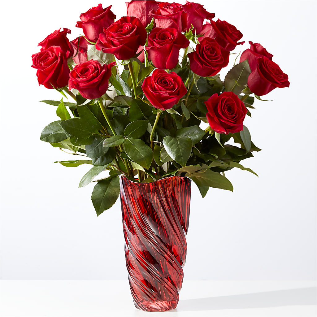 Classic Love Red Rose Bouquet with Luxe Swirl Vase – North Shore Weddings And Flowers, Kahuku HI