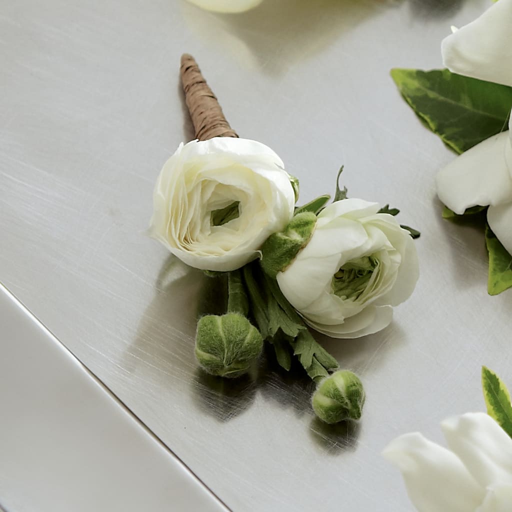 White Ranunculus Boutonniere – North Shore Weddings And Flowers, Kahuku HI
