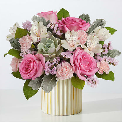 Dusty Rose Bouquet with Ivory Vase –  North Shore Weddings And Flowers, Kahuku HI