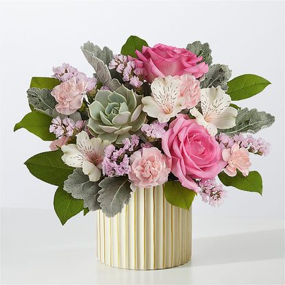 Dusty Rose Bouquet with Ivory Vase –  North Shore Weddings And Flowers, Kahuku HI