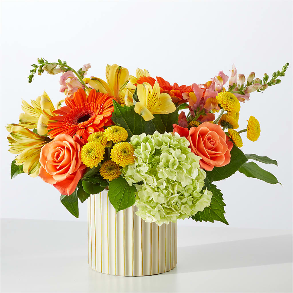 Autumn Sunshine Bouquet with Ivory Vase –  North Shore Weddings And Flowers, Kahuku HI