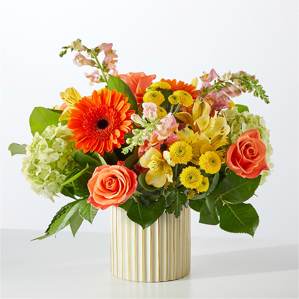 Autumn Sunshine Bouquet with Ivory Vase –  North Shore Weddings And Flowers, Kahuku HI