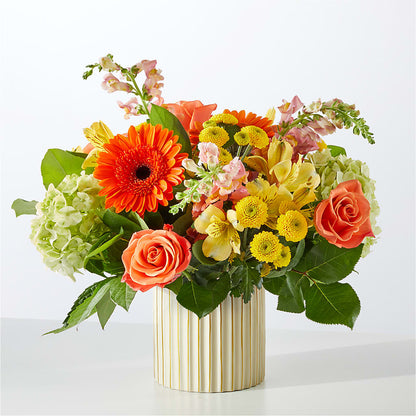 Autumn Sunshine Bouquet with Ivory Vase –  North Shore Weddings And Flowers, Kahuku HI