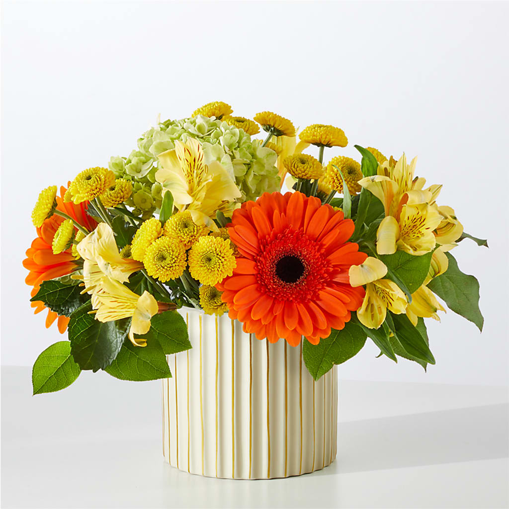 Autumn Sunshine Bouquet with Ivory Vase –  North Shore Weddings And Flowers, Kahuku HI