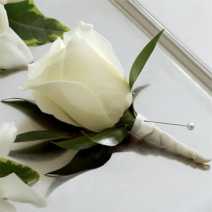 White Rose Boutonniere –  North Shore Weddings And Flowers, Kahuku HI